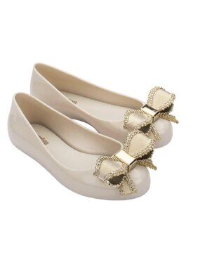 Girl - 3 - NIB Mini Melissa Sweet Love Ballet Slipper Beige/Gold